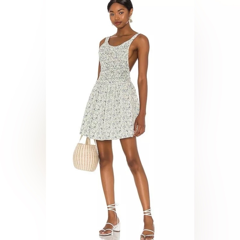 Free People Floral Mini Dress - White and Blue